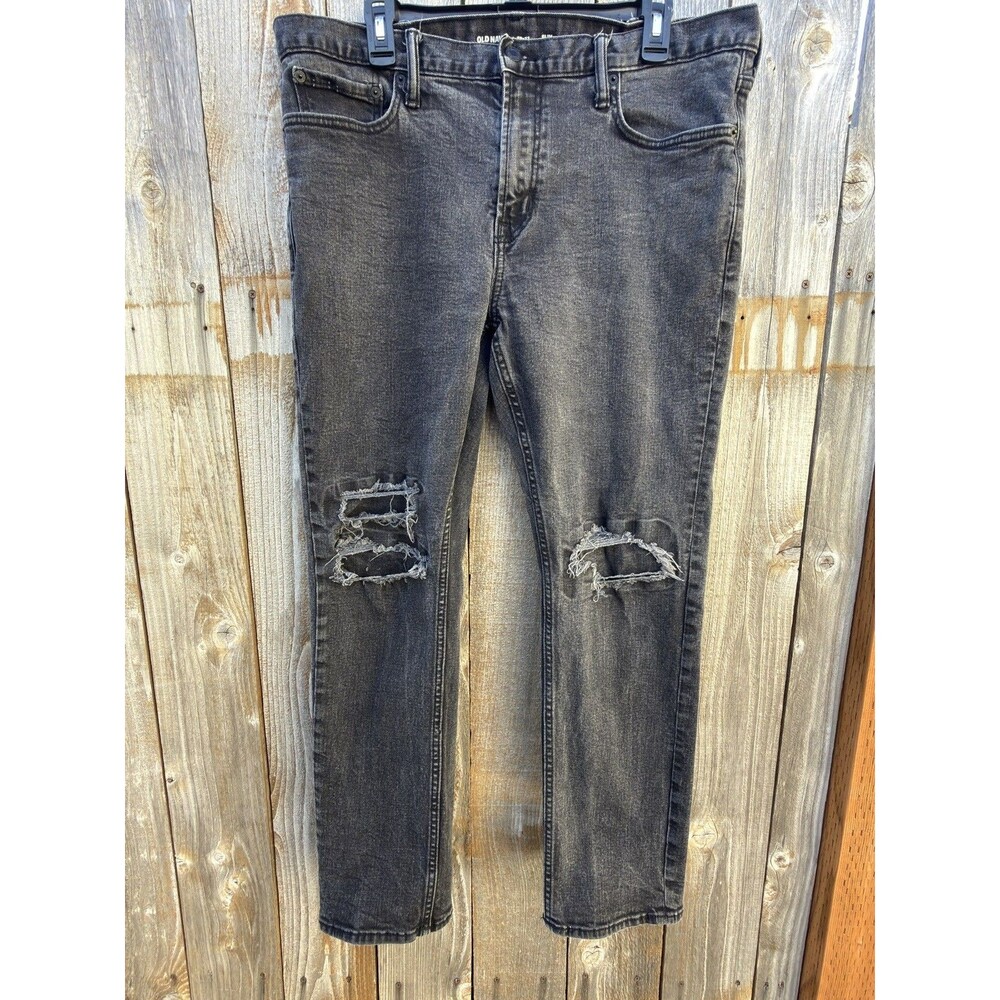 Old Navy Men's Slim Built-in-Flex Distressed Jeans Black Wash/charcoal 38 x 32